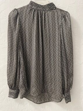 H&M Black and Cream Geometric Print Long Sleeve Blouse, size Small